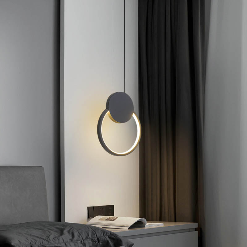 مصباح LED دائري هندسي من الحديد بتصميم بسيط وعصري لغرفة النوم