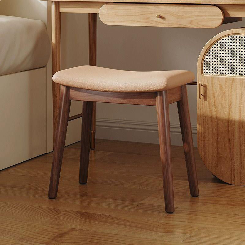 Modern Minimalist Rectangular Soft PU Leather Wood Vanity Stool For Bedroom