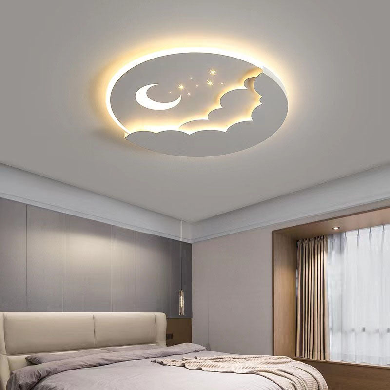 Modern Simplicity Round Moon Iron Aluminum Acrylic LED Flush Mount Ceiling Light For Bedroom