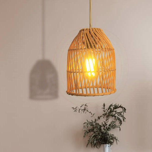 Vintage Rattan Weaving Dome Column 1-Light Pendant Light