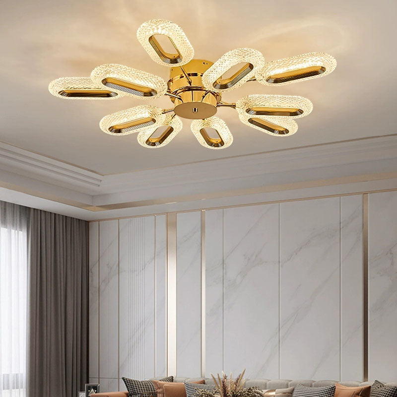 Modern Luxury Oval Iron Zinc Alloy Acrylic LED Semi-Flush Mount Ceiling Light For Living Room