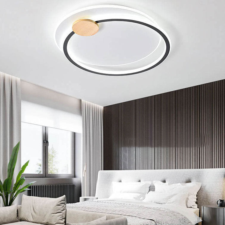 Nordic Simple Round Ring Aluminum Wood LED Flush Mount Ceiling Light