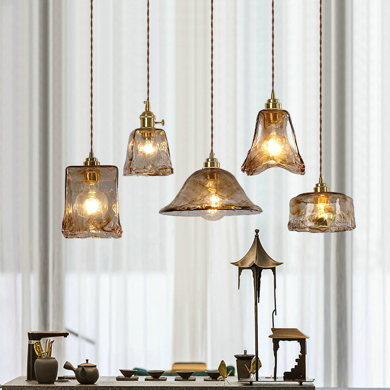 Vintage Amber Glass 1-Light Pendant Light