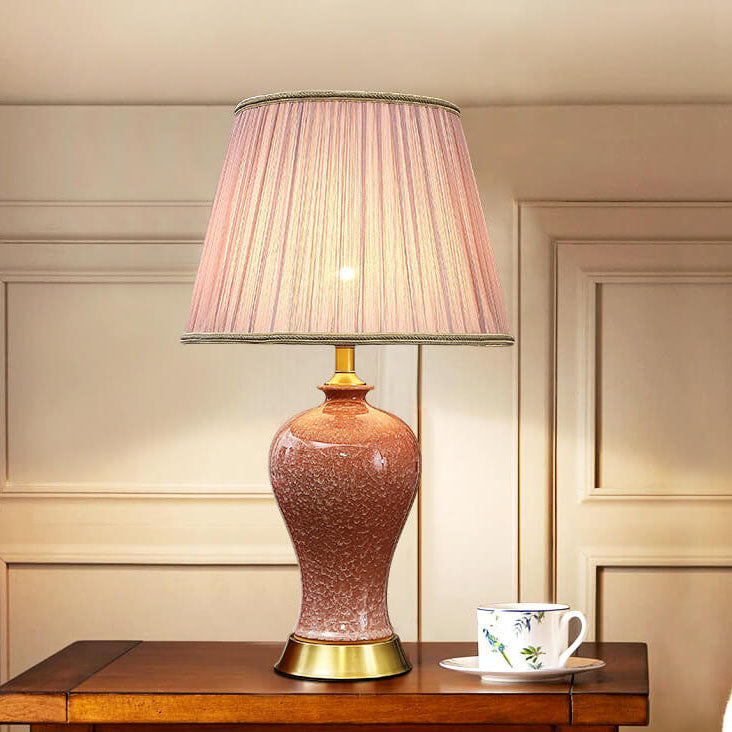 Traditional Chinese Fabric Shade Ceramic Vase Base 1-Light Table Lamp For Home Office