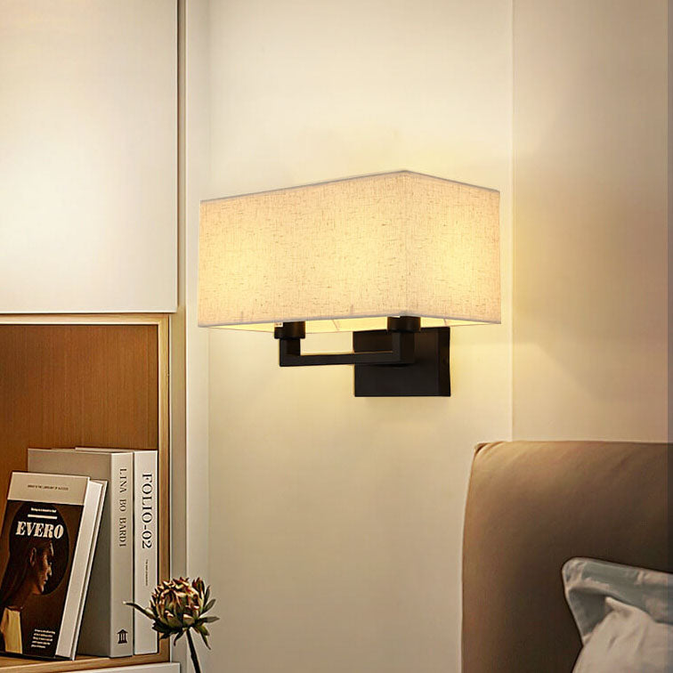 Modern Minimalist Solid Color Rectangular Iron Fabric 1-Light Wall Sconce Lamp