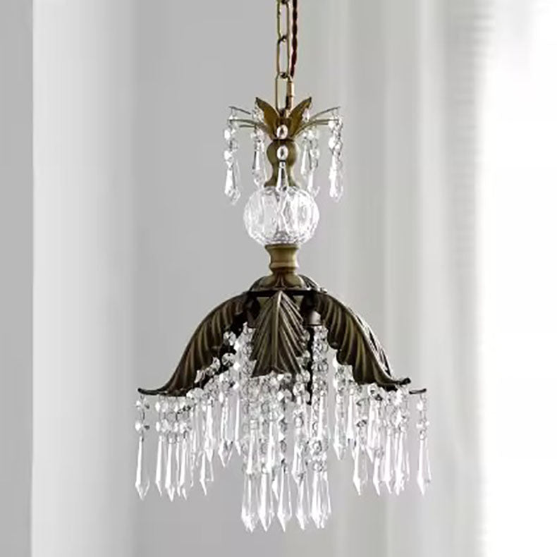 Traditional Vintage Brass Iron Crystal Pineapple Flower 1-Light Pendant Light For Hallway
