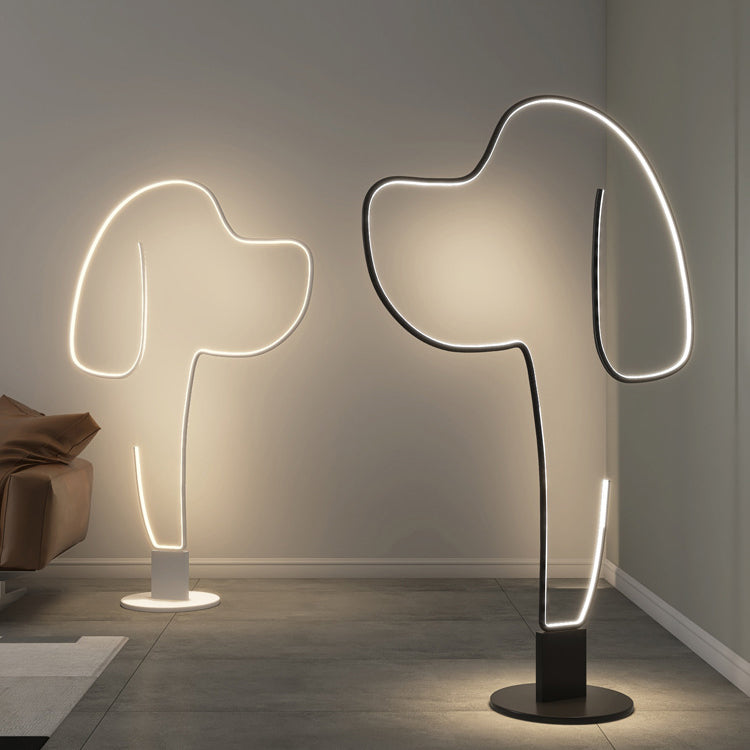 Contemporary Creative Iron Aluminum Acrylic Cat Dog LED Standing Floor Lamp For Bedroom