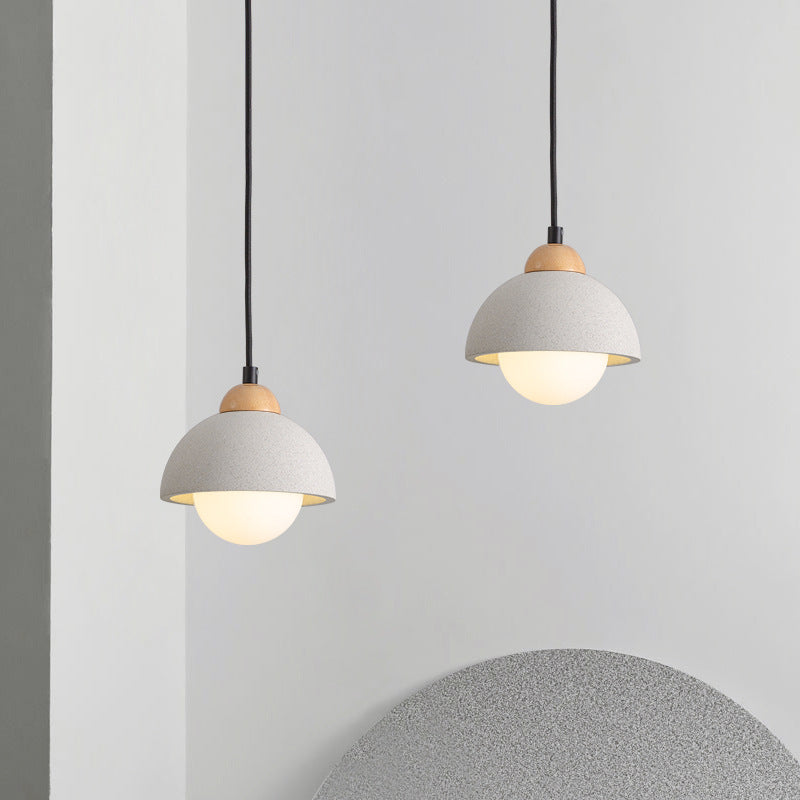 Contemporary Scandinavian Cement Dome Glass Shade 1-Light Pendant Light For Bedroom