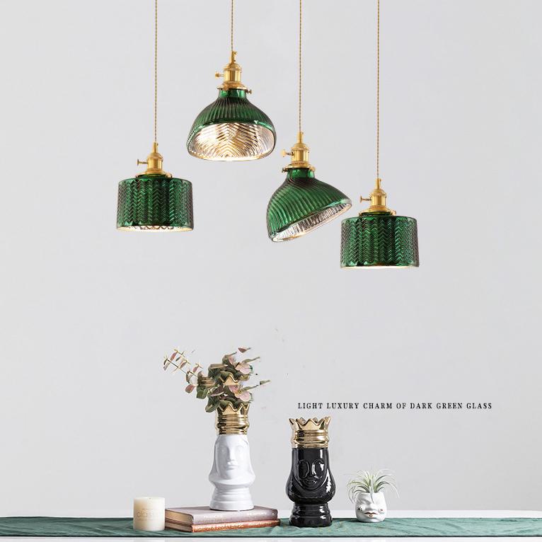 Nordic Vintage Green Brass Glass 1/2/3 Light Island Light Chandelier