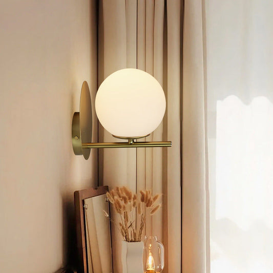 Contemporary Scandinavian Round Ball Iron Glass 1-Light Wall Sconce Lamp For Bedroom