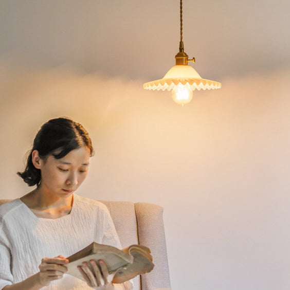 Textured Glass 1-Light Dome Lace Pendant Light