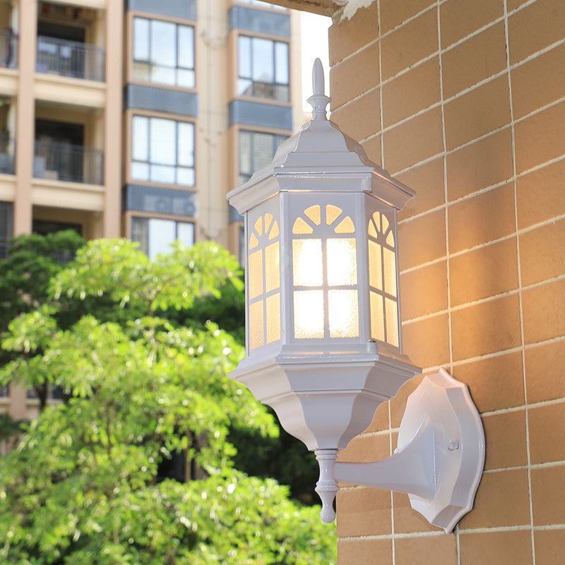 Traditional European Aluminum Alloy Castle Design Glass 1-Light Waterproof Wall Sconce Lamp For Outdoor Patio