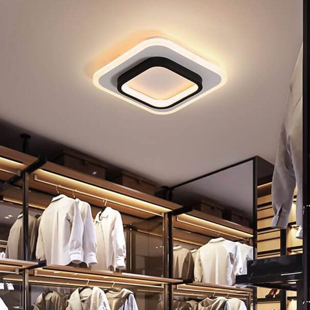 Modern Round Square Black White Iron Acrylic LED Flush Mount Light