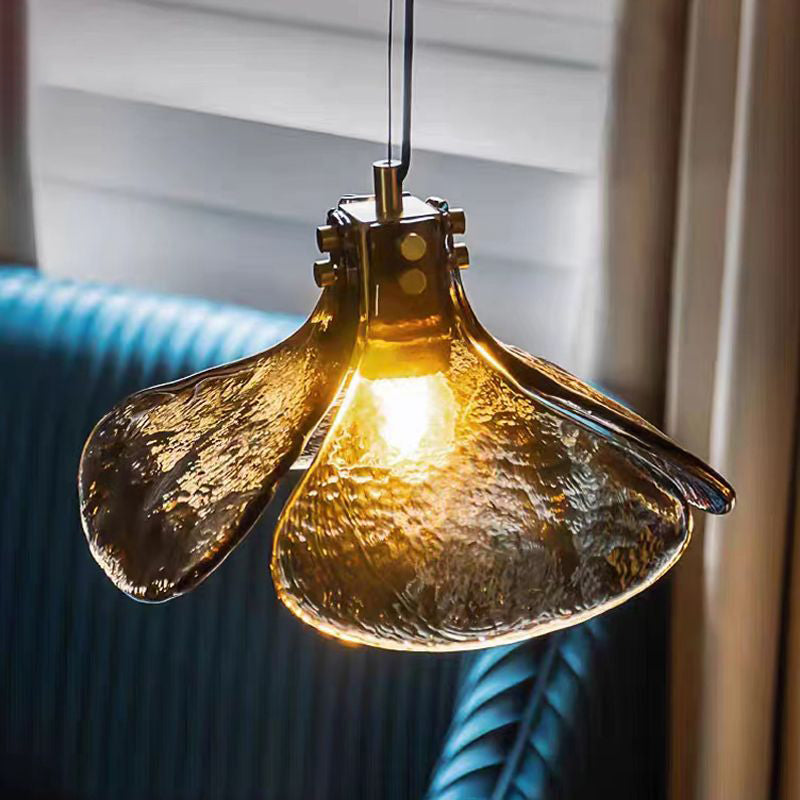 Contemporary Retro Clover Copper Glass 1-Light Pendant Light For Living Room