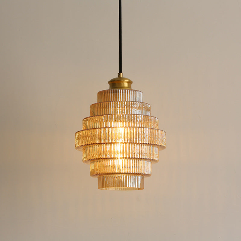 Traditional Vintage Striped Glass Round 1-Light Pendant Light For Living Room