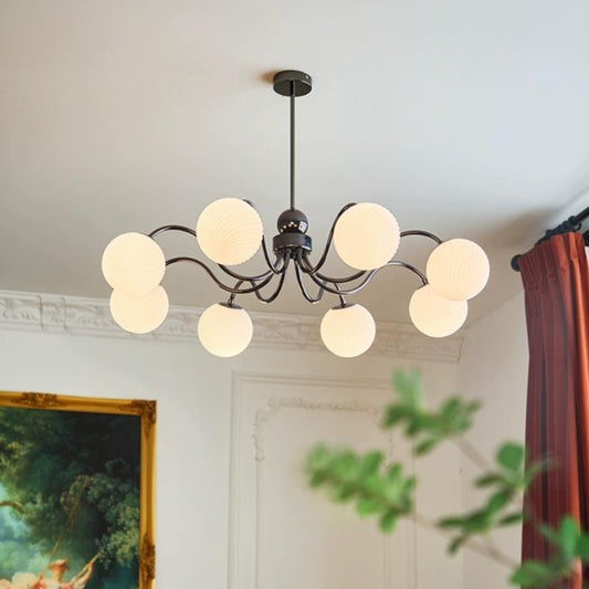 Contemporary Scandinavian Round Ball Iron Glass 3/5/8 Light Chandelier For Living Room