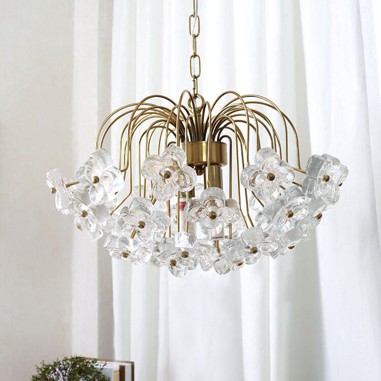 Vintage Four Leaf Flower Ice Glass 3/4 Light Chandelier