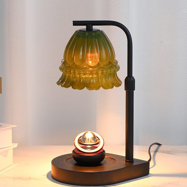 Modern Art Deco Flower Type Wooden Glass 1-Light Melting Wax Table Lamp For Bedroom