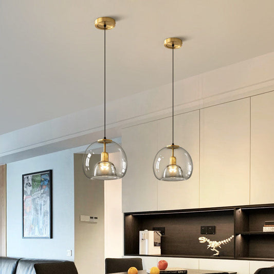 ダイニングルームに最適な、現代的なスカンジナビア風ラウンド銅ガラス1/3灯アイランドライトシャンデリア