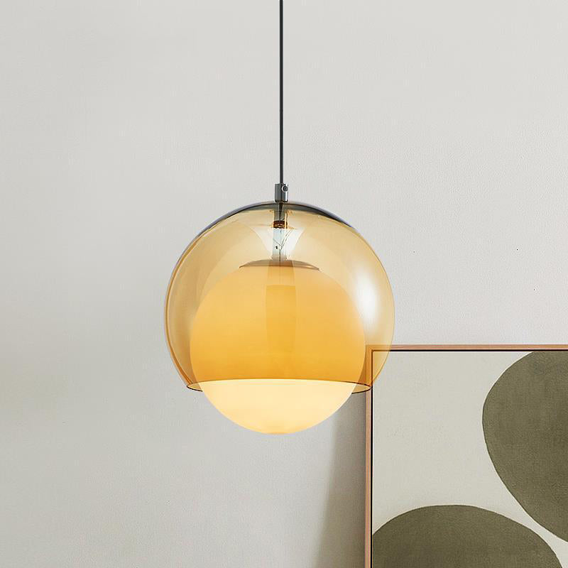Contemporary Retro Round Ball Iron Glass 1-Light Pendant Light For Living Room