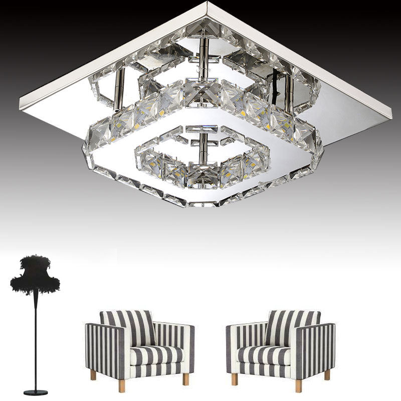 Minimalist Crystal Square LED Flush Mount Ceiling Light