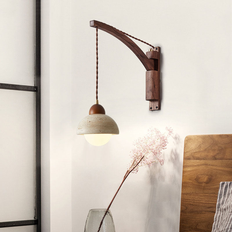 Japanese Wabi-Sabi Solid Wood Glass Horn 1-Light Wall Sconce Lamp