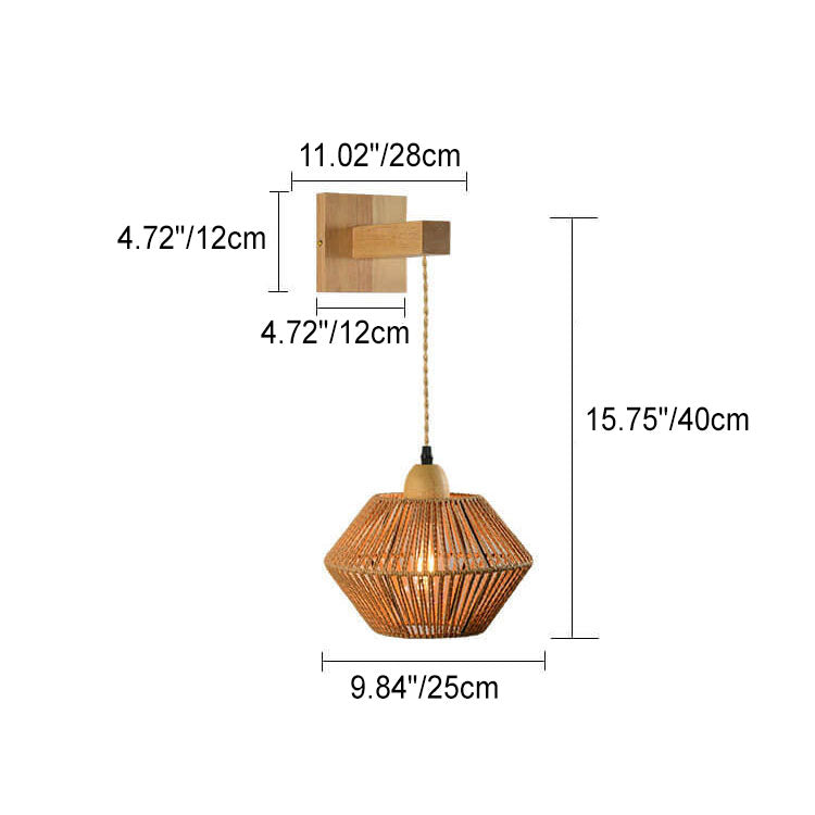 Vintage Simple Rope Weaving Lantern Cage Wood 1-Light Wall Sconce Lamp