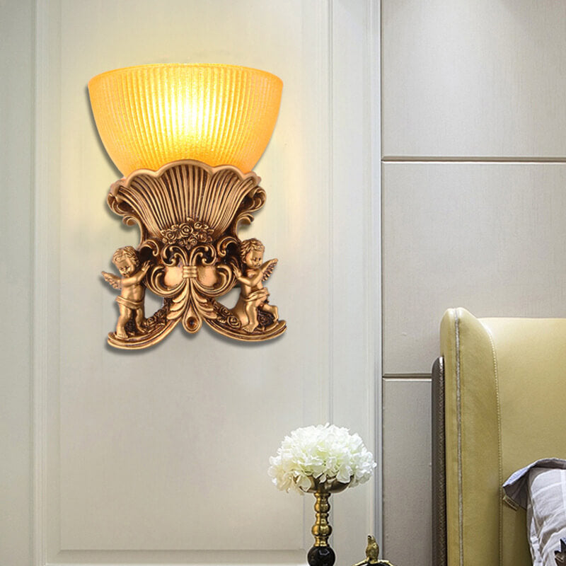 مصباح حائط زجاجي مخطط على شكل ملاك أوروبي عتيق مزود بضوء واحد