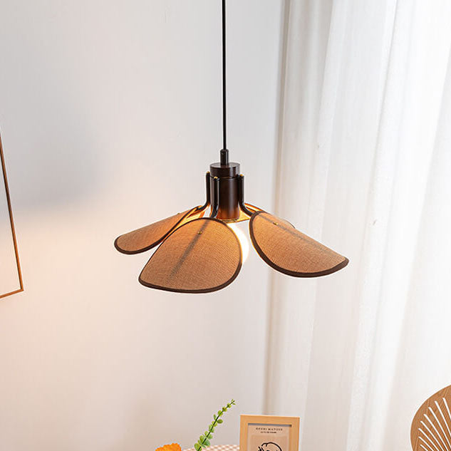 Japanese Solid Wood Fabric Leaf 1-Light Pendant Light