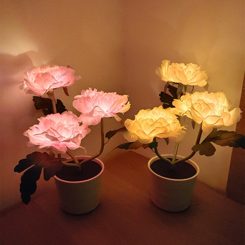 Outdoor Solar Simulation Peony Flower Bonsai Decoration LED Table Lamp