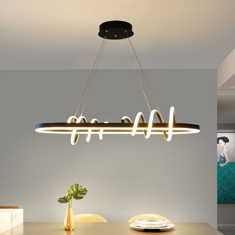 Modern Minimalist Oval Spiral Iron Aluminium Silicone LED Island Light Chandelier For Dining Room