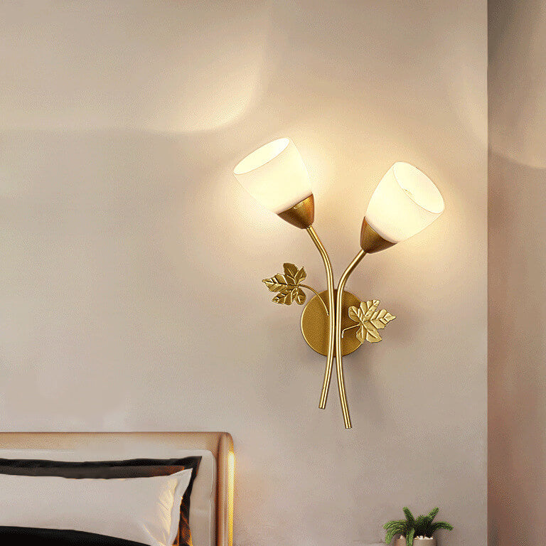 Contemporary Scandinavian Floral Iron Glass 1/2 Light Wall Sconce Lamp For Living Room