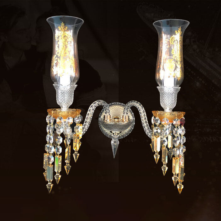 European Light Luxury Crystal Beaded Candle 2-Light Wall Sconce Lamp