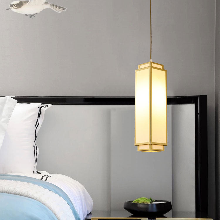 Traditional Chinese Rectangle Iron Fabric 1-Light Pendant Light For Living Room