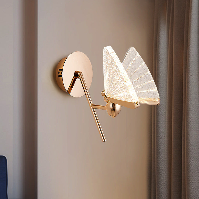Modern Art Deco Zinc Alloy Butterfly Shape Acrylic LED Wall Sconce Lamp For Living Room