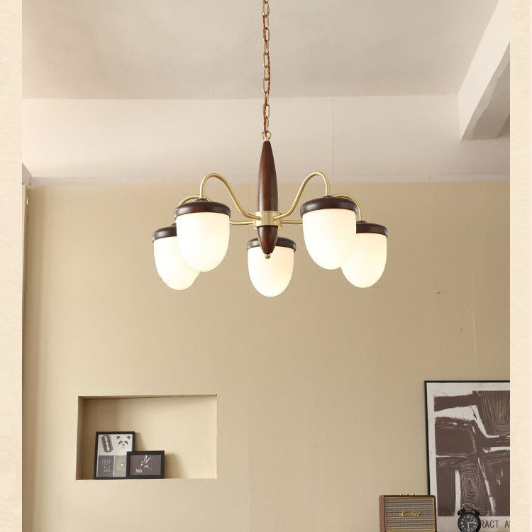 Traditional Vintage Pinecone Oval Copper Solid Wood 5 - Light Chandelier For Living Room