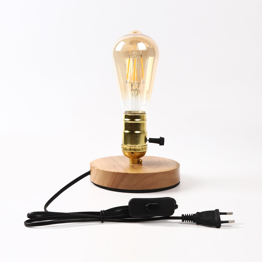 Traditional Vintage Glass Solid Wood Base 1-Light Table Lamp For Bedroom