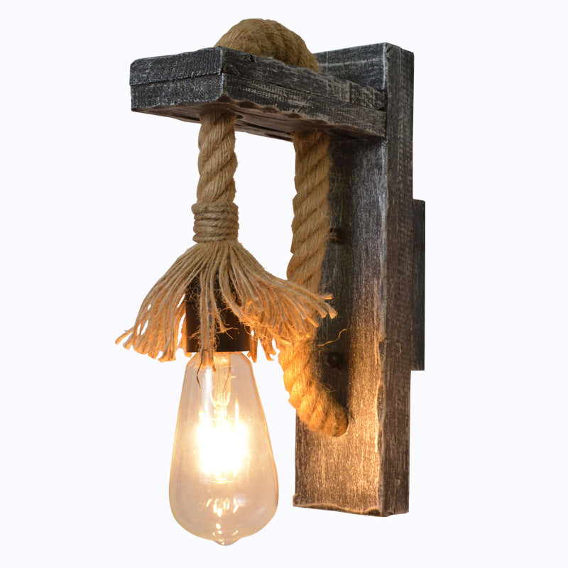 Vintage Industrial Solid Wooden Twine 1-Light Wall Sconce Lamp