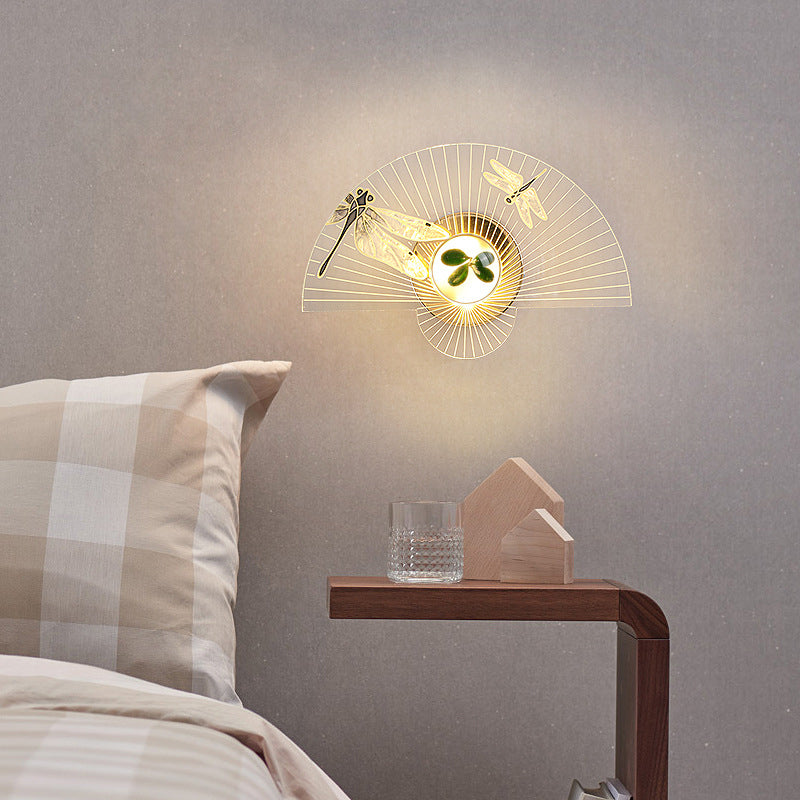 مصباح حائط LED عصري إبداعي على شكل مروحة من الأكريليك بتصميم عباد الشمس واليعسوب لغرفة المعيشة