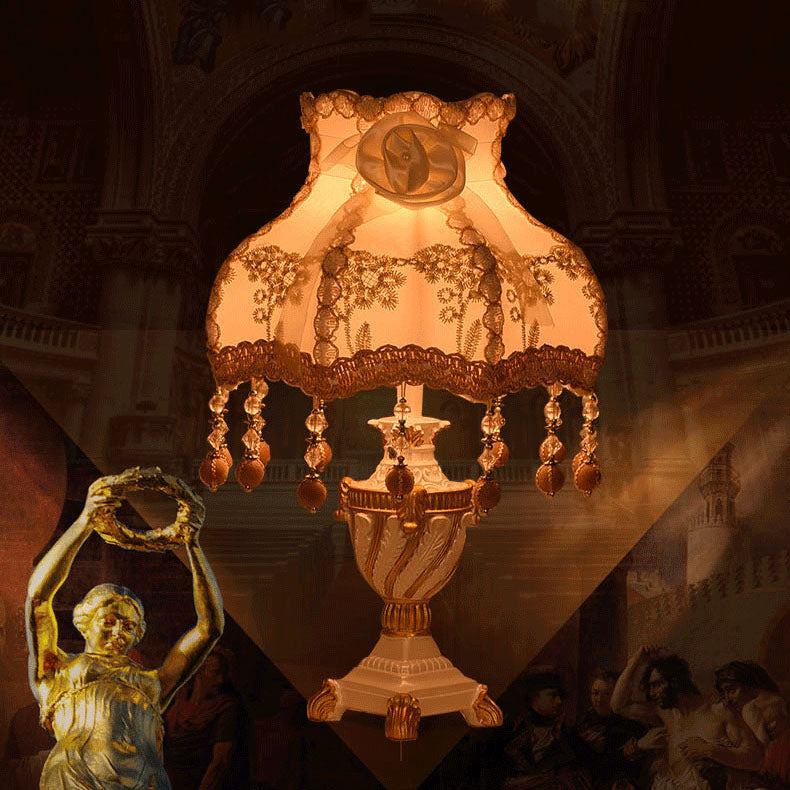 European Luxury Fabric Lace Resin 1-Light Table Lamp