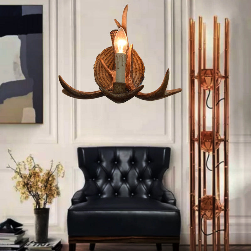 Traditional European Antler Resin 1-Light Wall Sconce Lamp For Living Room