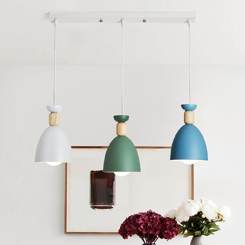 Modern Minimalist Round Cone Iron Wood 1/3 Light Island Light Chandelier For Dining Room