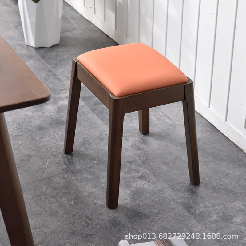 Modern Minimalist Rectangular Solid Wood Faux Leather Vanity Stool For Bedroom