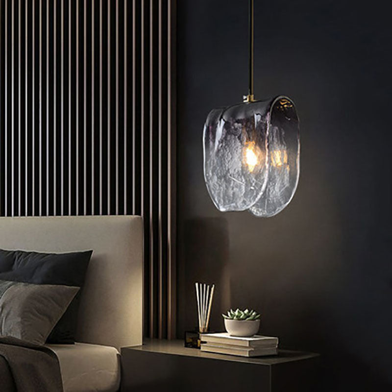 Modern Minimalist Arched Full Copper Blister Pattern Glass 1-Light Pendant Light For Living Room
