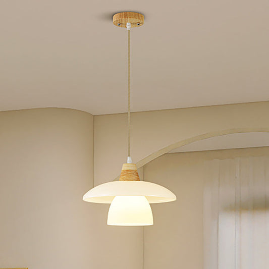 現代的なスカンジナビアのラウンドテーブルボウルフレアオークガラス1ライトペンダントライト寝室用