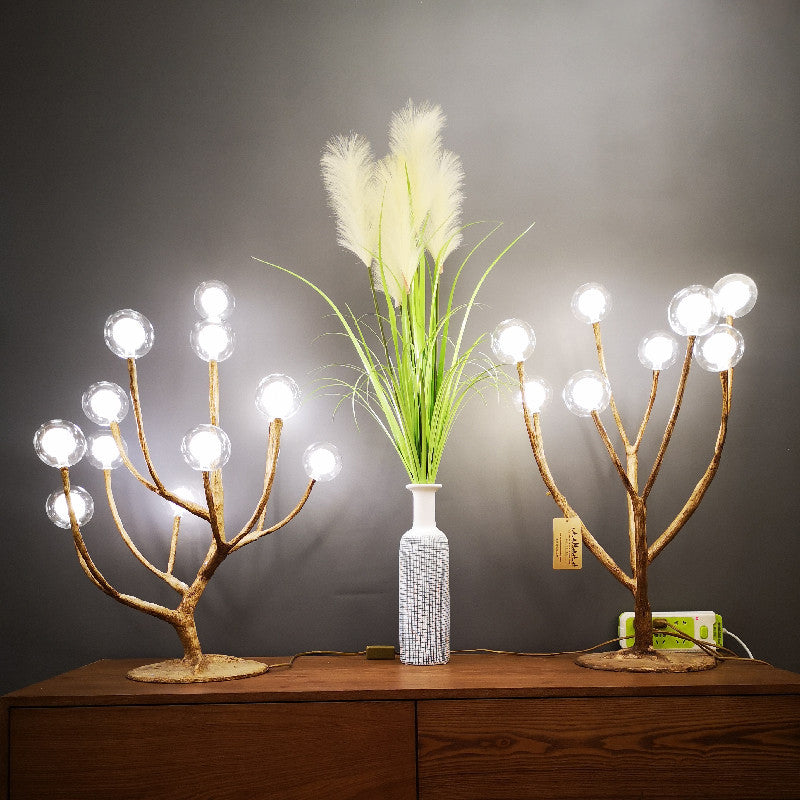 Contemporary Scandinavian Branch Polymer Metal Glass 8/12 Light Table Lamp For Bedroom