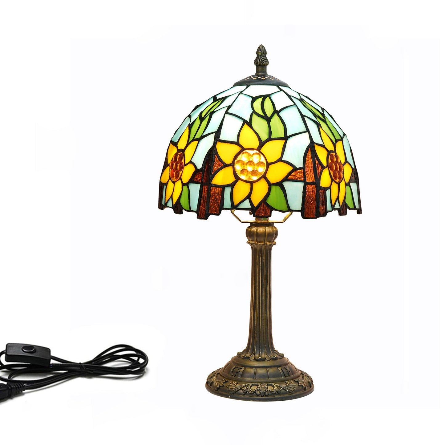 Traditional Tiffany Resin Glass Dome Sunflower 1-Light Table Lamp For Bedside
