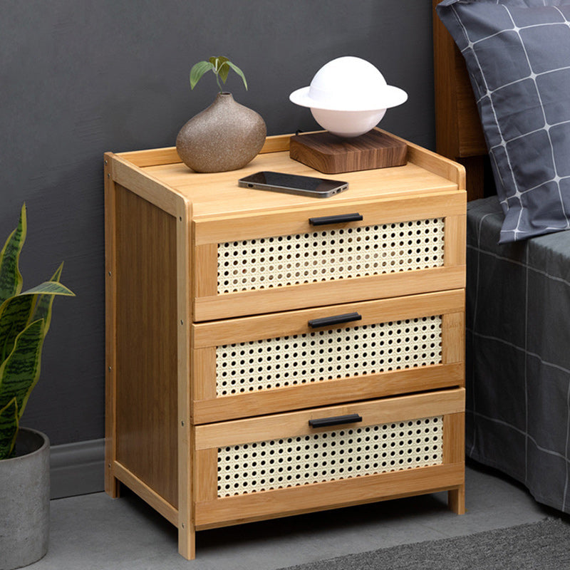 Traditional Vintage Square Wood Bamboo Plastic Nightstand 1/3 Drawer For Bedroom