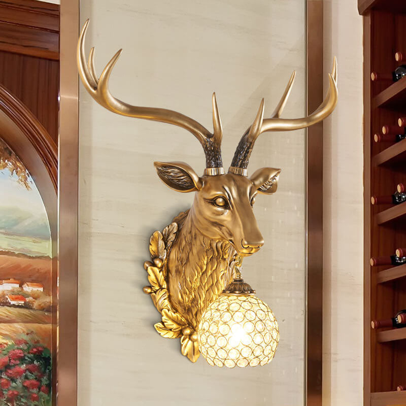 European Retro Deer Head Resin 1-Light Wall Sconce Lamp
