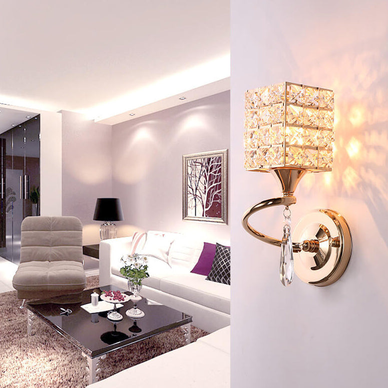 Modern Luxury Crystal Cylindrical Square 1-Light Wall Sconce Lamp